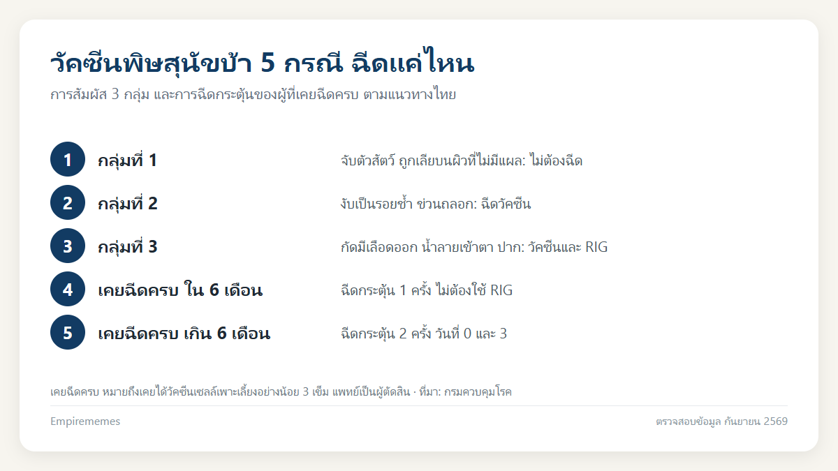 อินโฟกราฟิกสรุป วัคซีนพิษสุนัขบ้า คู่มือฉบับไทย: ฉีดกี่เข็ม เซรุ่ม อยู่ได้กี่ปี ฟรีไหม