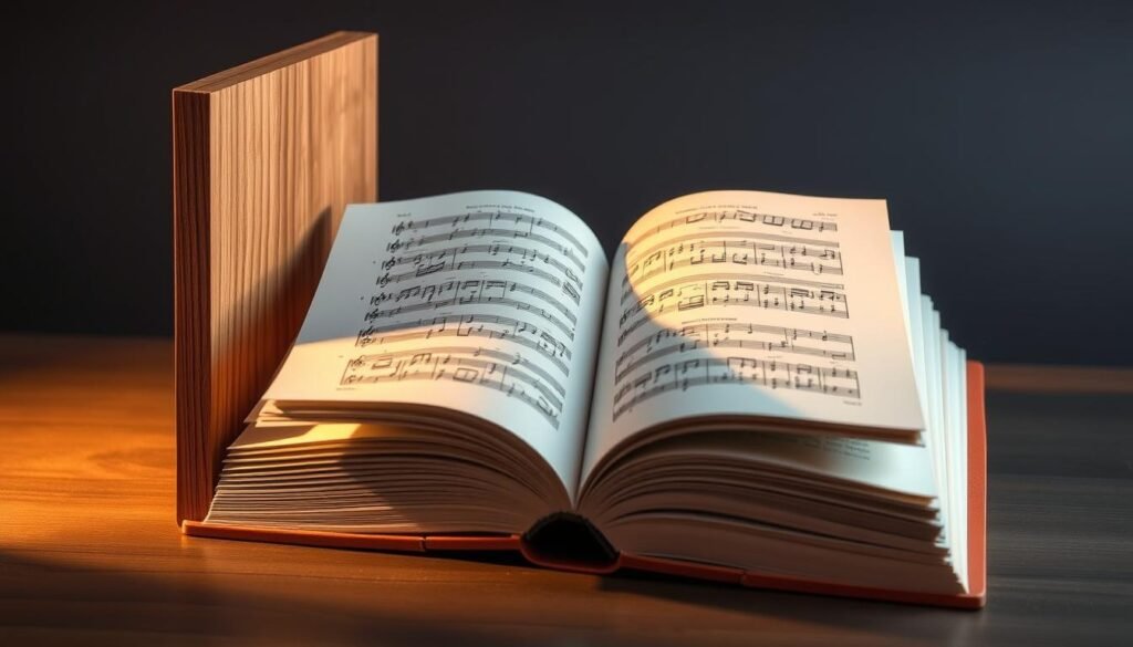 A finely crafted bookend with a sleek, minimalist design, casting warm, directional lighting onto a stack of open books. The bookend is made of polished, natural wood, its grain visible and tactile. The books feature intricate musical chord diagrams on their pages, inviting the viewer to explore and play. The scene evokes a sense of creativity, focus, and musical inspiration, perfectly capturing the essence of the section "Techniques for Professional Bookmarking". A finely crafted bookend with a sleek, minimalist design, casting warm, directional lighting onto a stack of open books. The bookend is made of polished, natural wood, its grain visible and tactile. The books feature intricate musical chord diagrams on their pages, inviting the viewer to explore and play. The scene evokes a sense of creativity, focus, and musical inspiration, perfectly capturing the essence of the section "Techniques for Professional Bookmarking".