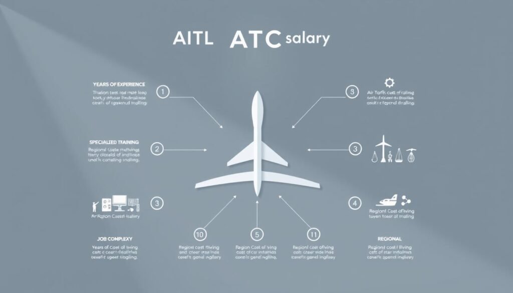 A neatly organized infographic showcasing the key factors that determine the salaries of air traffic controllers (ATCs) in Thailand. The central focus is a sleek, minimalist illustration depicting the various elements that influence ATC compensation, including years of experience, level of education, specialized training, job complexity, and regional cost of living. Surrounding this core visual are supporting data visualizations and icons that provide clear, concise insights into the ATC salary landscape. The overall aesthetic is clean, modern, and professional, utilizing a muted color palette and sharp, geometric shapes to create a sense of authority and credibility. Subtle lighting and camera angles lend depth and dimensionality to the scene, drawing the viewer's eye towards the most salient information. A neatly organized infographic showcasing the key factors that determine the salaries of air traffic controllers (ATCs) in Thailand. The central focus is a sleek, minimalist illustration depicting the various elements that influence ATC compensation, including years of experience, level of education, specialized training, job complexity, and regional cost of living. Surrounding this core visual are supporting data visualizations and icons that provide clear, concise insights into the ATC salary landscape. The overall aesthetic is clean, modern, and professional, utilizing a muted color palette and sharp, geometric shapes to create a sense of authority and credibility. Subtle lighting and camera angles lend depth and dimensionality to the scene, drawing the viewer's eye towards the most salient information.
