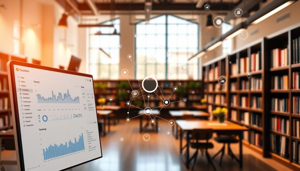 A sleek, modern database interface showcasing educational data and resources. The foreground features a clean, minimalist dashboard with interactive graphs, charts, and data visualizations. The middle ground depicts interconnected nodes and data flows, representing the intricate network of educational information. In the background, a serene, academic atmosphere with bookshelves, desks, and study nooks, conveying a sense of knowledge and scholarly pursuit. Warm, natural lighting illuminates the scene, creating a welcoming and inviting ambiance. The overall impression is one of a robust, user-friendly platform that seamlessly integrates and presents educational data, fostering informed decision-making and resource management. A sleek, modern database interface showcasing educational data and resources. The foreground features a clean, minimalist dashboard with interactive graphs, charts, and data visualizations. The middle ground depicts interconnected nodes and data flows, representing the intricate network of educational information. In the background, a serene, academic atmosphere with bookshelves, desks, and study nooks, conveying a sense of knowledge and scholarly pursuit. Warm, natural lighting illuminates the scene, creating a welcoming and inviting ambiance. The overall impression is one of a robust, user-friendly platform that seamlessly integrates and presents educational data, fostering informed decision-making and resource management.