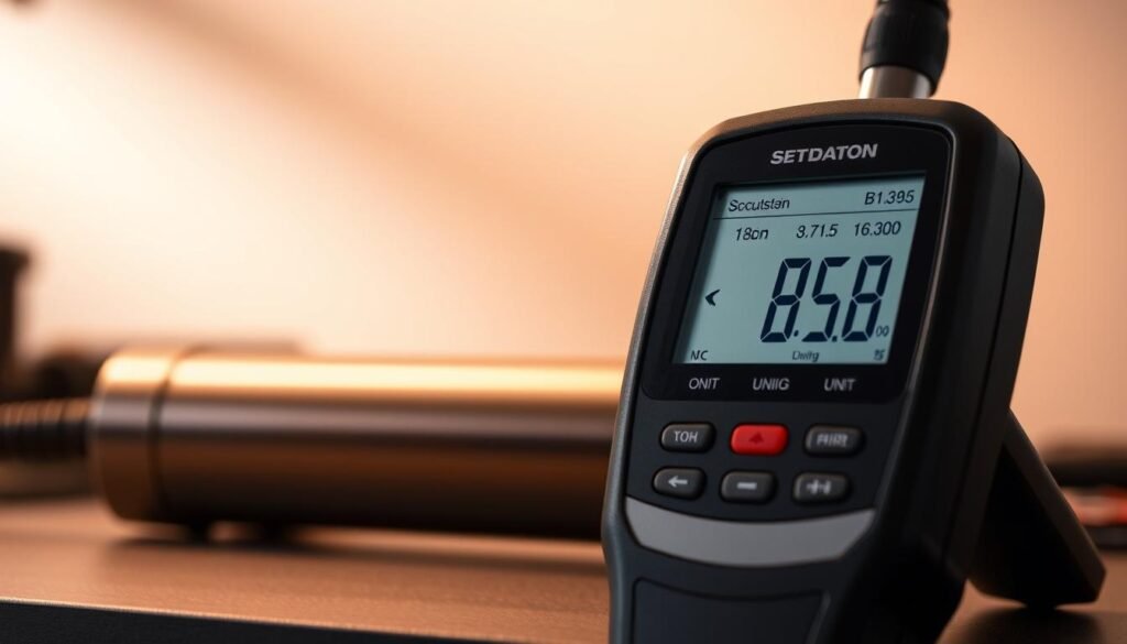 A sleek, modern device with a digital display, showcasing various unit conversion options. The foreground features the main interface, with intuitive controls and a clean, minimalist design. In the middle ground, the device's sturdy, brushed metal casing is highlighted, conveying a sense of precision and durability. The background provides a neutral, slightly blurred setting, allowing the focus to remain on the instrument. Subtle, warm lighting illuminates the scene, creating a professional, technical atmosphere. The overall impression is one of a high-quality, versatile measurement tool that would be well-suited for the task at hand. A sleek, modern device with a digital display, showcasing various unit conversion options. The foreground features the main interface, with intuitive controls and a clean, minimalist design. In the middle ground, the device's sturdy, brushed metal casing is highlighted, conveying a sense of precision and durability. The background provides a neutral, slightly blurred setting, allowing the focus to remain on the instrument. Subtle, warm lighting illuminates the scene, creating a professional, technical atmosphere. The overall impression is one of a high-quality, versatile measurement tool that would be well-suited for the task at hand.