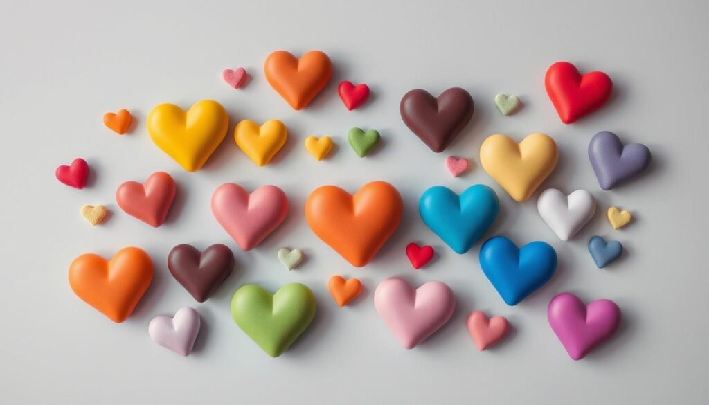 A vibrant arrangement of heart-shaped symbols in a variety of hues, showcasing the diverse meanings and symbolism associated with different colors. The hearts are rendered with a soft, painterly style, floating against a muted, minimalist background that allows the colors to take center stage. Subtle lighting casts gentle shadows, adding depth and dimension to the composition. The hearts are carefully positioned to create a visually balanced and harmonious design, inviting the viewer to explore the nuanced significance of each chromatic representation. A vibrant arrangement of heart-shaped symbols in a variety of hues, showcasing the diverse meanings and symbolism associated with different colors. The hearts are rendered with a soft, painterly style, floating against a muted, minimalist background that allows the colors to take center stage. Subtle lighting casts gentle shadows, adding depth and dimension to the composition. The hearts are carefully positioned to create a visually balanced and harmonious design, inviting the viewer to explore the nuanced significance of each chromatic representation.