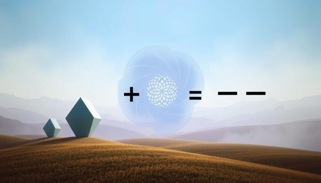 A visually striking illustration of the inverse relationship between addition and subtraction, depicted through a surreal, dreamlike landscape. In the foreground, a pair of abstract shapes, one growing larger and the other diminishing, conveying the opposing nature of these mathematical operations. The middle ground features a swirling, kaleidoscopic pattern, symbolizing the interplay and interconnectedness of these concepts. The background is a hazy, ethereal expanse, evoking a sense of mathematical transcendence. Soft, diffused lighting casts a contemplative, pensive mood, inviting the viewer to ponder the fundamental duality at the heart of this mathematical relationship.