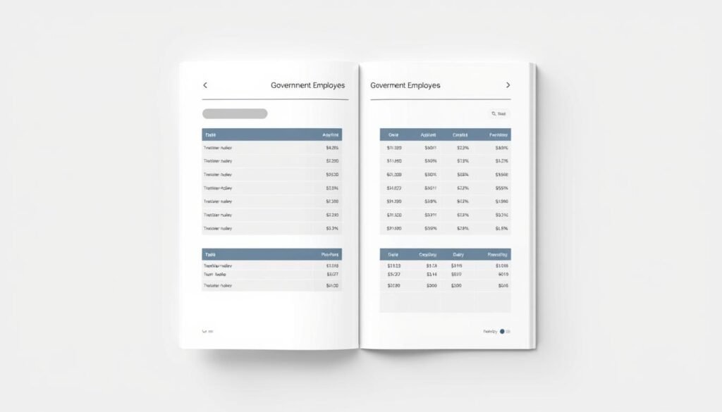 A crisp, high-resolution digital illustration depicting a clean, minimalist page design. The page is set against a soft, muted background, with a subtle gradient or texture to create a sense of depth. The page itself features a clean, uncluttered layout, with ample white space and a clear, well-organized hierarchy of information. The typography is elegant and legible, with a focus on readability. The overall aesthetic is professional, modern, and visually appealing, reflecting the subject matter of government employee salaries. The image should convey a sense of authority, reliability, and attention to detail.