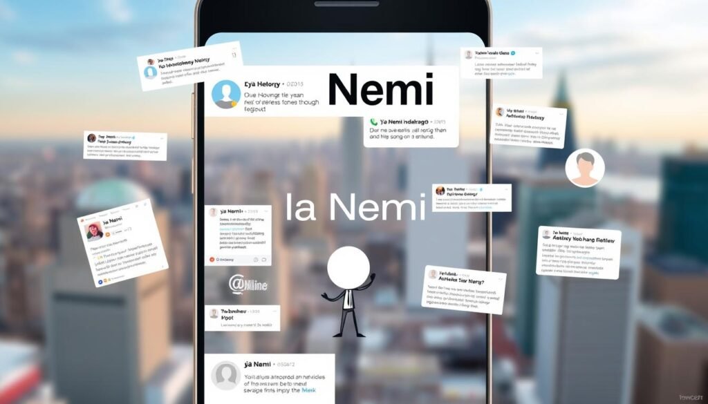 A digital illustration showcasing the modern usage of the term "Ża Nemi" across various online media platforms. The foreground depicts a smartphone screen displaying social media posts, online articles, and digital conversations referencing the term. The middle ground features a stylized representation of the Ża Nemi character, depicted in a minimalist, abstract style to emphasize its symbolic significance. The background is a blurred, out-of-focus cityscape, suggesting the widespread adoption and integration of the term within the digital landscape. The overall composition conveys a sense of interconnectedness, cultural relevance, and the evolving role of Ża Nemi in contemporary online discourse. A digital illustration showcasing the modern usage of the term "Ża Nemi" across various online media platforms. The foreground depicts a smartphone screen displaying social media posts, online articles, and digital conversations referencing the term. The middle ground features a stylized representation of the Ża Nemi character, depicted in a minimalist, abstract style to emphasize its symbolic significance. The background is a blurred, out-of-focus cityscape, suggesting the widespread adoption and integration of the term within the digital landscape. The overall composition conveys a sense of interconnectedness, cultural relevance, and the evolving role of Ża Nemi in contemporary online discourse.