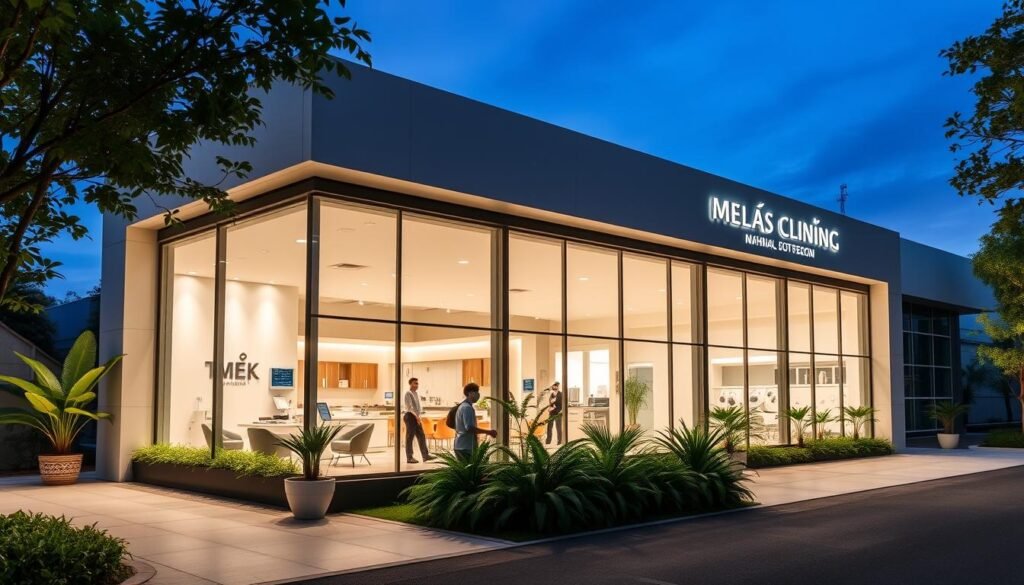 A modern, well-appointed medical clinic in Nakhon Sawan, Thailand. The exterior features a sleek, minimalist design with large windows, clean lines, and a neutral color palette. The entrance is framed by lush greenery and ornamental plants, creating a soothing, natural ambiance. The interior is bright and airy, with state-of-the-art medical equipment and comfortable waiting areas. Patients are greeted by a warm, professional staff in a serene, spa-like setting that exudes a sense of care and expertise. The overall impression is one of a reputable, trustworthy healthcare facility dedicated to providing high-quality cosmetic and surgical services. A modern, well-appointed medical clinic in Nakhon Sawan, Thailand. The exterior features a sleek, minimalist design with large windows, clean lines, and a neutral color palette. The entrance is framed by lush greenery and ornamental plants, creating a soothing, natural ambiance. The interior is bright and airy, with state-of-the-art medical equipment and comfortable waiting areas. Patients are greeted by a warm, professional staff in a serene, spa-like setting that exudes a sense of care and expertise. The overall impression is one of a reputable, trustworthy healthcare facility dedicated to providing high-quality cosmetic and surgical services.