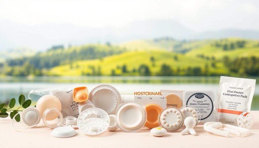 A serene and natural scene depicting various effective and sustainable contraceptive options. In the foreground, an array of diverse birth control methods, including intrauterine devices, contraceptive patches, and natural family planning tools, are displayed against a soft, muted background. The middle ground features a lush, verdant landscape with rolling hills and a clear, calm body of water, conveying a sense of harmony and balance. The lighting is soft and diffused, creating a warm, inviting atmosphere. The overall composition is visually appealing and emphasizes the theme of responsible, long-term reproductive choices. A serene and natural scene depicting various effective and sustainable contraceptive options. In the foreground, an array of diverse birth control methods, including intrauterine devices, contraceptive patches, and natural family planning tools, are displayed against a soft, muted background. The middle ground features a lush, verdant landscape with rolling hills and a clear, calm body of water, conveying a sense of harmony and balance. The lighting is soft and diffused, creating a warm, inviting atmosphere. The overall composition is visually appealing and emphasizes the theme of responsible, long-term reproductive choices.