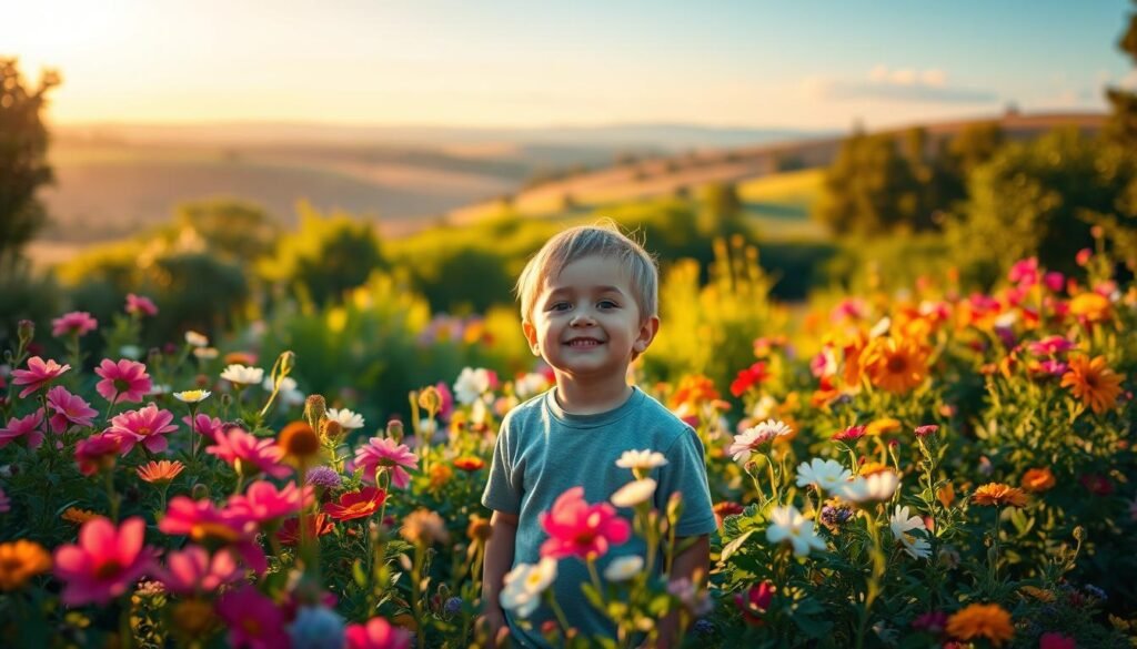 A serene and tranquil garden scene, bathed in warm, golden light. In the foreground, a young boy stands amidst a vibrant array of colorful flowers, his expression one of joy and wonder. Surrounding him, lush greenery and delicate petals sway gently in a soft breeze. In the background, a picturesque landscape unfolds, with rolling hills and a distant, azure sky. The overall atmosphere is one of peace, happiness, and the cherished bond between a parent and child. A subtle, dreamlike quality permeates the image, capturing the essence of heartfelt blessings and well-wishes for a beloved son. A serene and tranquil garden scene, bathed in warm, golden light. In the foreground, a young boy stands amidst a vibrant array of colorful flowers, his expression one of joy and wonder. Surrounding him, lush greenery and delicate petals sway gently in a soft breeze. In the background, a picturesque landscape unfolds, with rolling hills and a distant, azure sky. The overall atmosphere is one of peace, happiness, and the cherished bond between a parent and child. A subtle, dreamlike quality permeates the image, capturing the essence of heartfelt blessings and well-wishes for a beloved son.