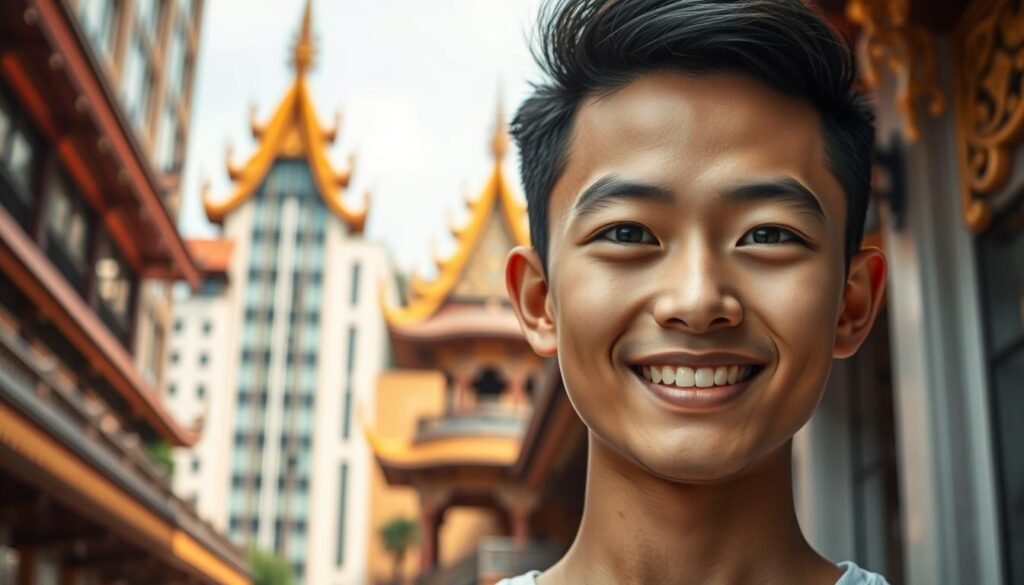 A vibrant and dynamic portrait showcasing the positive image and acceptance of the Thai name "Tarin" in news and society. The foreground features a close-up of a young, confident Thai individual with an engaging, warm expression. The middle ground depicts a backdrop of modern, urban Thai architecture, symbolizing the integration of the name into the contemporary cultural landscape. The background subtly incorporates elements of traditional Thai design, such as intricate patterns and warm hues, to convey the deep-rooted heritage and significance of the name. The overall scene is illuminated by soft, diffused natural lighting, creating a welcoming and aspirational atmosphere. A vibrant and dynamic portrait showcasing the positive image and acceptance of the Thai name "Tarin" in news and society. The foreground features a close-up of a young, confident Thai individual with an engaging, warm expression. The middle ground depicts a backdrop of modern, urban Thai architecture, symbolizing the integration of the name into the contemporary cultural landscape. The background subtly incorporates elements of traditional Thai design, such as intricate patterns and warm hues, to convey the deep-rooted heritage and significance of the name. The overall scene is illuminated by soft, diffused natural lighting, creating a welcoming and aspirational atmosphere.