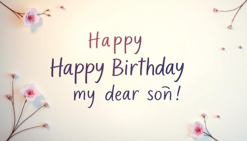 A vibrant, hand-lettered birthday greeting in both English and Thai, set against a soft, pastel-colored background with delicate floral elements. The English text reads "Happy Birthday, my dear son!" while the Thai text says "แสนสุขด้วยวันเกิดของลูกชายที่รัก." The layout is clean and modern, with the two language versions balanced harmoniously. Subtle lighting casts a gentle glow, creating a warm, celebratory atmosphere. The overall composition is cheerful, inviting, and suitable for use across various digital platforms. A vibrant, hand-lettered birthday greeting in both English and Thai, set against a soft, pastel-colored background with delicate floral elements. The English text reads "Happy Birthday, my dear son!" while the Thai text says "แสนสุขด้วยวันเกิดของลูกชายที่รัก." The layout is clean and modern, with the two language versions balanced harmoniously. Subtle lighting casts a gentle glow, creating a warm, celebratory atmosphere. The overall composition is cheerful, inviting, and suitable for use across various digital platforms.