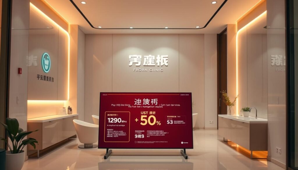 A vibrant, visually striking image showcasing the "ราคาโปรโมชันคลินิก" with a focus on contemporary aesthetic appeal. Capture a modern, upscale clinic interior with sleek, minimalist design elements, warm lighting, and a prominent display highlighting the current promotional offers. Incorporate subtle branding cues, such as a clean logo or color scheme, to reinforce the clinic's identity. Position the promotional details prominently in the foreground, surrounded by a serene, inviting atmosphere that conveys a sense of professionalism and high-quality services. Utilize a cinematic, slightly tilted camera angle to create a dynamic, eye-catching composition that draws the viewer's attention to the key promotional information. A vibrant, visually striking image showcasing the "ราคาโปรโมชันคลินิก" with a focus on contemporary aesthetic appeal. Capture a modern, upscale clinic interior with sleek, minimalist design elements, warm lighting, and a prominent display highlighting the current promotional offers. Incorporate subtle branding cues, such as a clean logo or color scheme, to reinforce the clinic's identity. Position the promotional details prominently in the foreground, surrounded by a serene, inviting atmosphere that conveys a sense of professionalism and high-quality services. Utilize a cinematic, slightly tilted camera angle to create a dynamic, eye-catching composition that draws the viewer's attention to the key promotional information.