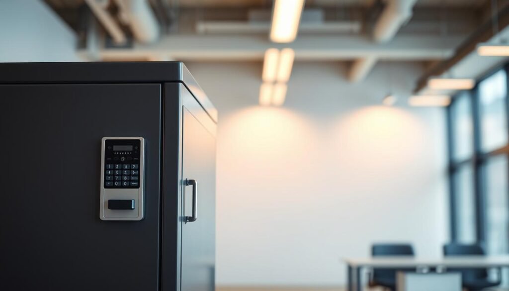 A well-lit, high-resolution image of a secure document filing cabinet in a professional office setting. The cabinet is made of sturdy steel with a sleek, modern design. The front panel features a prominent digital keypad lock system, suggesting heightened security measures. The cabinet is positioned in the foreground, with a blurred background showcasing a clean, minimalist workspace. Subtle ambient lighting from overhead fixtures casts a warm, calming glow, creating a sense of reliability and trustworthiness. The overall composition conveys the importance of safeguarding sensitive information, aligning with the theme of marriage registration and data privacy. A well-lit, high-resolution image of a secure document filing cabinet in a professional office setting. The cabinet is made of sturdy steel with a sleek, modern design. The front panel features a prominent digital keypad lock system, suggesting heightened security measures. The cabinet is positioned in the foreground, with a blurred background showcasing a clean, minimalist workspace. Subtle ambient lighting from overhead fixtures casts a warm, calming glow, creating a sense of reliability and trustworthiness. The overall composition conveys the importance of safeguarding sensitive information, aligning with the theme of marriage registration and data privacy.