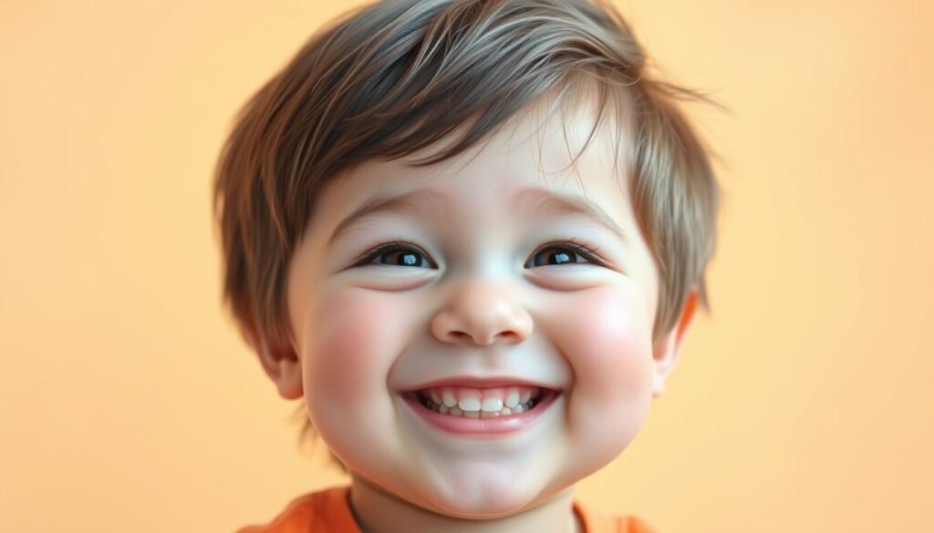 Vibrant and cheerful child portrait, capturing the pure joy and innocence of young life. A smiling, rosy-cheeked child with bright, twinkling eyes and a delightful grin, framed by neatly styled, tousled hair in a soft pastel palette. The subject is set against a warm, golden-hued background with gentle, diffused lighting, creating a serene, inviting atmosphere. The composition emphasizes the child's playful expression and innocent charm, conveying a sense of youthful exuberance and lighthearted optimism. Rendered with a soft, painterly aesthetic that emphasizes the whimsical, endearing nature of the scene. Vibrant and cheerful child portrait, capturing the pure joy and innocence of young life. A smiling, rosy-cheeked child with bright, twinkling eyes and a delightful grin, framed by neatly styled, tousled hair in a soft pastel palette. The subject is set against a warm, golden-hued background with gentle, diffused lighting, creating a serene, inviting atmosphere. The composition emphasizes the child's playful expression and innocent charm, conveying a sense of youthful exuberance and lighthearted optimism. Rendered with a soft, painterly aesthetic that emphasizes the whimsical, endearing nature of the scene.