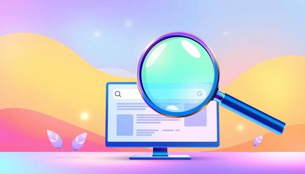 A colorful and vibrant illustration of a modern web search experience. A stylized magnifying glass hovers over a sleek and minimalist search interface, its clean lines and bold typography evoking a sense of digital elegance. The background is a soft gradient, blending warm and cool tones to create a harmonious and inviting atmosphere. Subtle details like glowing highlights and subtle textures add depth and sophistication to the overall composition. The entire scene emanates a sense of exploration, discovery, and the joyful pursuit of online entertainment and knowledge.