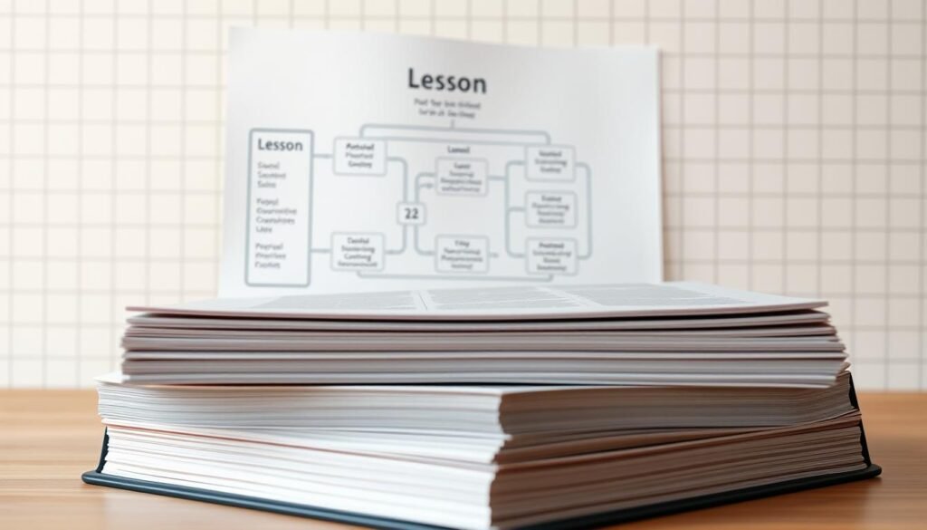 A finely crafted textbook structure, with crisp, clean lines and a well-organized layout. The foreground showcases a neatly stacked set of textbook pages, each with a clear section heading and elegant typography. The middle ground features a detailed schematic diagram, illustrating the logical flow and interconnectedness of the lesson components. In the background, a soft, neutral color palette creates a calming, academic atmosphere, complemented by subtle grid patterns and minimalist design elements. Warm, directional lighting accentuates the depth and dimensionality of the scene, lending a sense of purpose and professionalism to the overall composition. A finely crafted textbook structure, with crisp, clean lines and a well-organized layout. The foreground showcases a neatly stacked set of textbook pages, each with a clear section heading and elegant typography. The middle ground features a detailed schematic diagram, illustrating the logical flow and interconnectedness of the lesson components. In the background, a soft, neutral color palette creates a calming, academic atmosphere, complemented by subtle grid patterns and minimalist design elements. Warm, directional lighting accentuates the depth and dimensionality of the scene, lending a sense of purpose and professionalism to the overall composition.