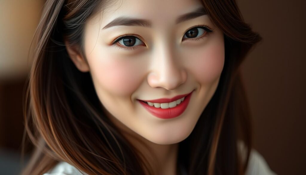 A high-resolution close-up portrait of Park Min-young, the South Korean actress and model, looking directly at the camera with a warm, confident expression. She has flawless skin, meticulously styled long brown hair, and is wearing a simple yet elegant white blouse. The lighting is soft and flattering, creating a serene, professional atmosphere. The background is blurred, placing the focus entirely on her captivating gaze and alluring presence. The overall mood conveys her rising popularity and influence, reflecting her growing fame across Thailand and Asia.