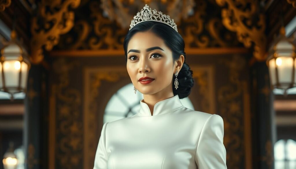 A majestic portrait of Princess Sirivannavari Nariratana, the renowned Thai fashion designer and royal equestrian. The image captures her graceful poise and regal bearing, set against a backdrop of intricate Thai architectural details and a subtly glowing light. Her expression is one of confidence and determination, befitting her many accomplishments in the realms of fashion, equestrian sports, and royal duties. The scene is rendered with a cinematic, high-contrast style, emphasizing the subject's commanding presence and the grandeur of her achievements. A majestic portrait of Princess Sirivannavari Nariratana, the renowned Thai fashion designer and royal equestrian. The image captures her graceful poise and regal bearing, set against a backdrop of intricate Thai architectural details and a subtly glowing light. Her expression is one of confidence and determination, befitting her many accomplishments in the realms of fashion, equestrian sports, and royal duties. The scene is rendered with a cinematic, high-contrast style, emphasizing the subject's commanding presence and the grandeur of her achievements.