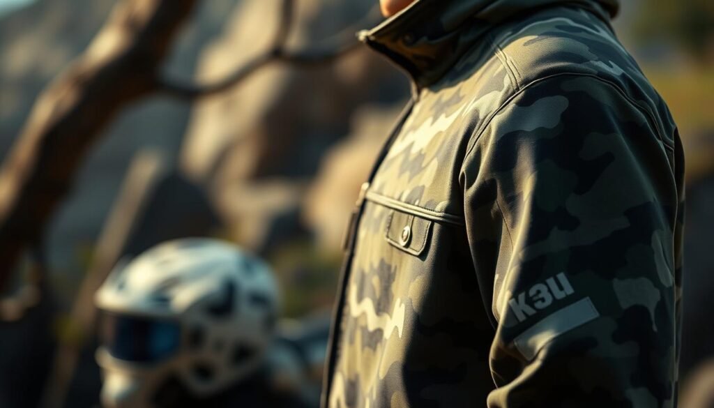 A striking, photorealistic image of a fitur, a distinctive and intricate camouflage pattern used in military and outdoor apparel. The fitur is prominently displayed in the foreground, with a crisp, high-resolution rendering that showcases its detailed, organic-inspired design. The middle ground features a blurred, out-of-focus backdrop, hinting at a natural environment that complements the fitur's camouflage properties. Subtle, directional lighting from the side casts shadows that accentuate the depth and texture of the pattern, creating a sense of depth and dimensionality. The overall mood is one of technical precision and functional elegance, capturing the essence of the fitur's unique aesthetic and its influence in the world of design and fashion. A striking, photorealistic image of a fitur, a distinctive and intricate camouflage pattern used in military and outdoor apparel. The fitur is prominently displayed in the foreground, with a crisp, high-resolution rendering that showcases its detailed, organic-inspired design. The middle ground features a blurred, out-of-focus backdrop, hinting at a natural environment that complements the fitur's camouflage properties. Subtle, directional lighting from the side casts shadows that accentuate the depth and texture of the pattern, creating a sense of depth and dimensionality. The overall mood is one of technical precision and functional elegance, capturing the essence of the fitur's unique aesthetic and its influence in the world of design and fashion.
