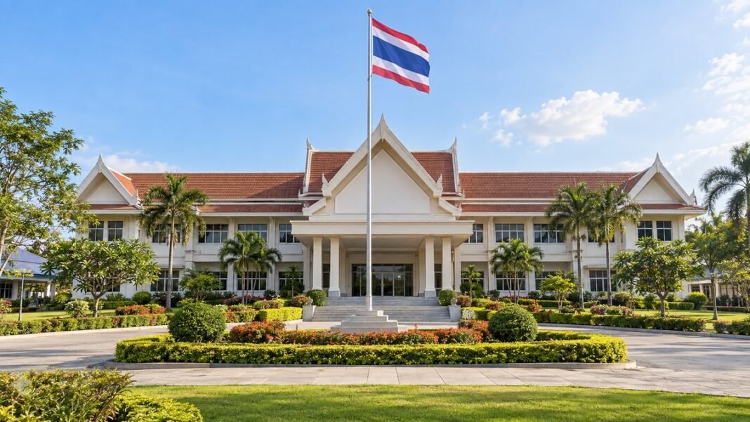 ตารางบัญชีอัตราเงินเดือนพนักงานส่วนท้องถิ่นวางบนโต๊ะทำงานในสำนักงานเทศบาล ข้างเครื่องคิดเลขและแฟ้มเอกสารราชการ