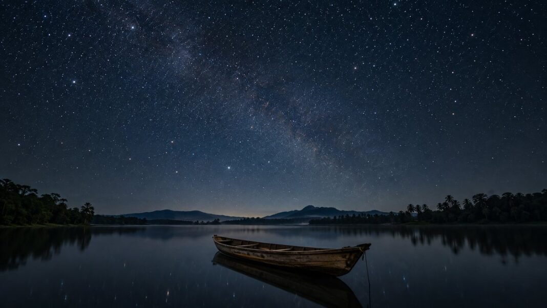 ดาว ความหมายโดยนัย ภาพท้องฟ้ายามค่ำคืนที่มีดวงดาวระยิบระยับ เทียบกับแสงไฟบนเวทีที่ส่องนักแสดงผู้โดดเด่น